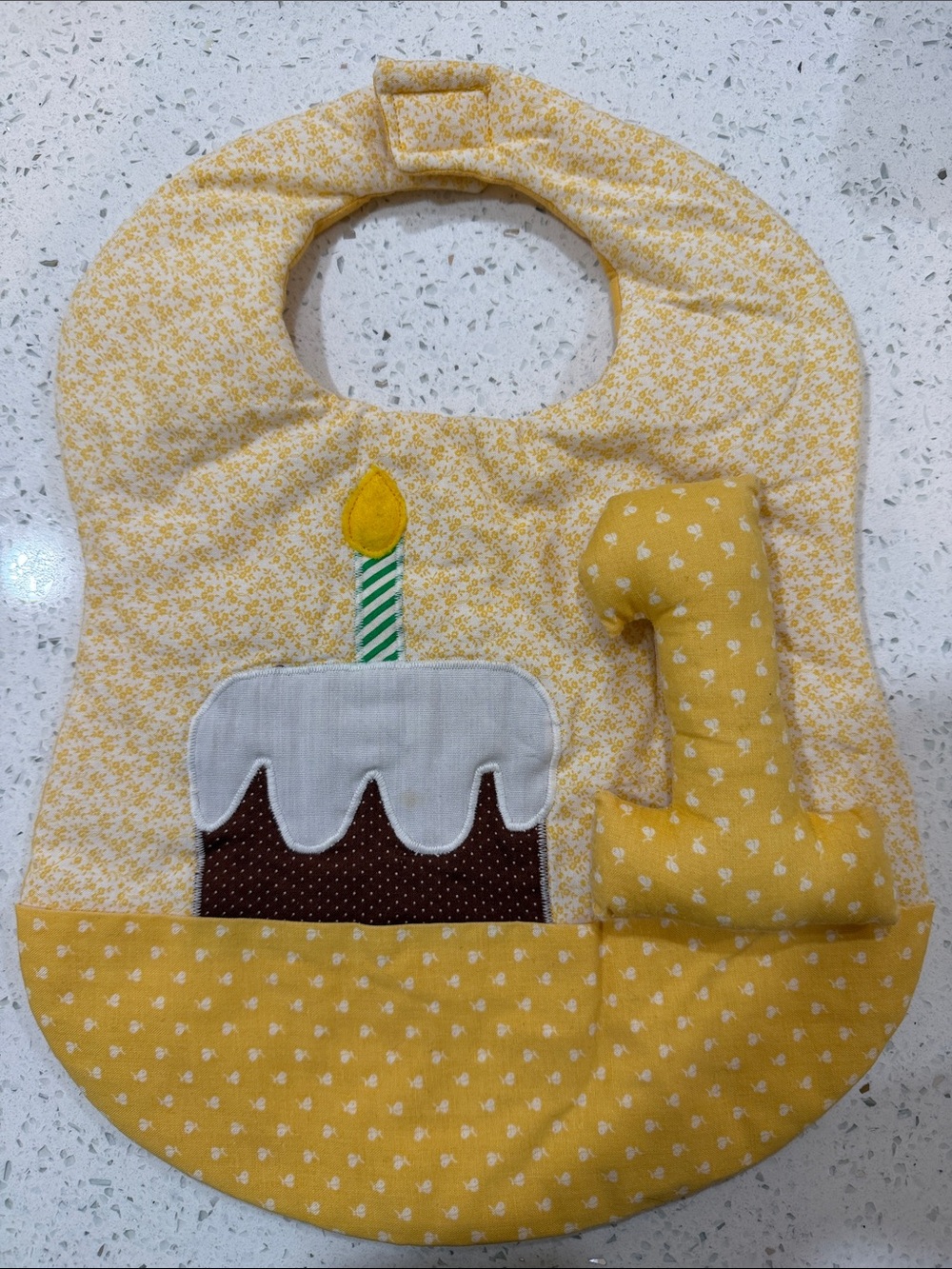 Source Unknown Yellow Floral First Birthday Bib with Cake Applique